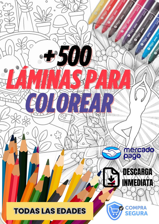 🌈 LÁMINAS PARA COLOREAR + 500 +  🎁 BONOS 🎁